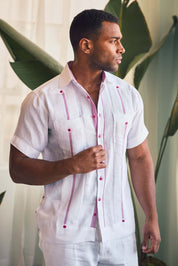 Camisa Guayabera Chacabana 100% Lino para Hombre Mojito, Manga Larga con Estampado