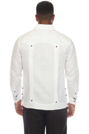 Men's Plus Size 100% Linen Guayabera Shirt Long Sleeve with Print Trim Accent