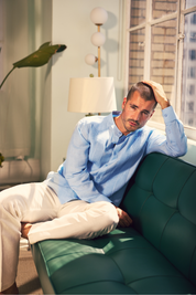 Mojito Men’s 100% Linen Mandarin Collar Resort Wedding Guayabera with Pleated Detailing