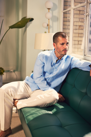 Mojito Men’s 100% Linen Mandarin Collar Resort Wedding Guayabera with Pleated Detailing