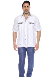 Camisa Guayabera para Hombre Manga Corta 100% Lino con Estampado Elegante