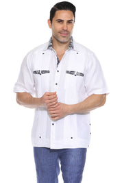 Camisa Guayabera para Hombre Manga Corta 100% Lino con Estampado Elegante