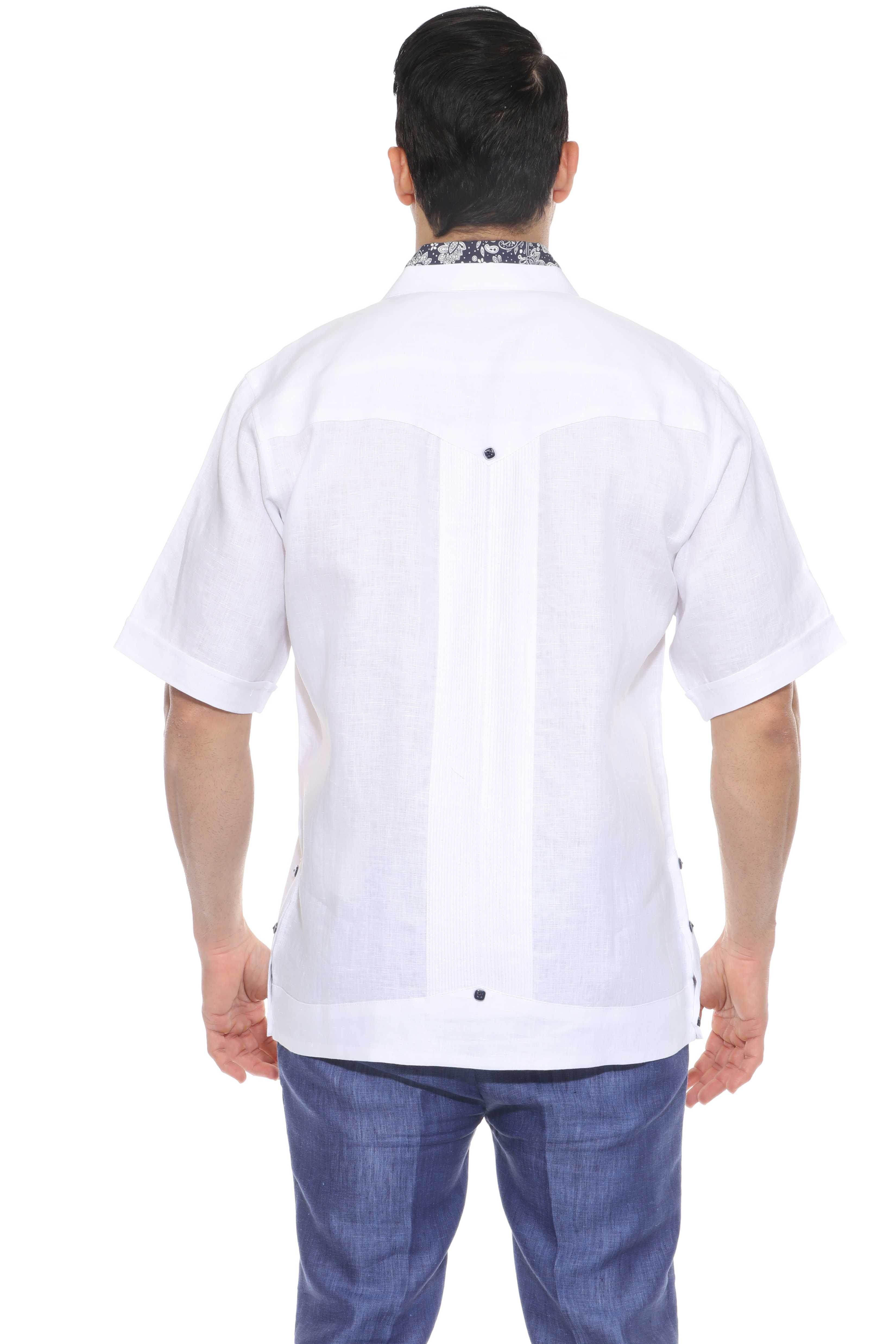 Camisa Guayabera para Hombre Manga Corta 100% Lino con Estampado Elegante