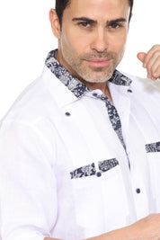 Camisa Guayabera para Hombre Manga Corta 100% Lino con Estampado Elegante