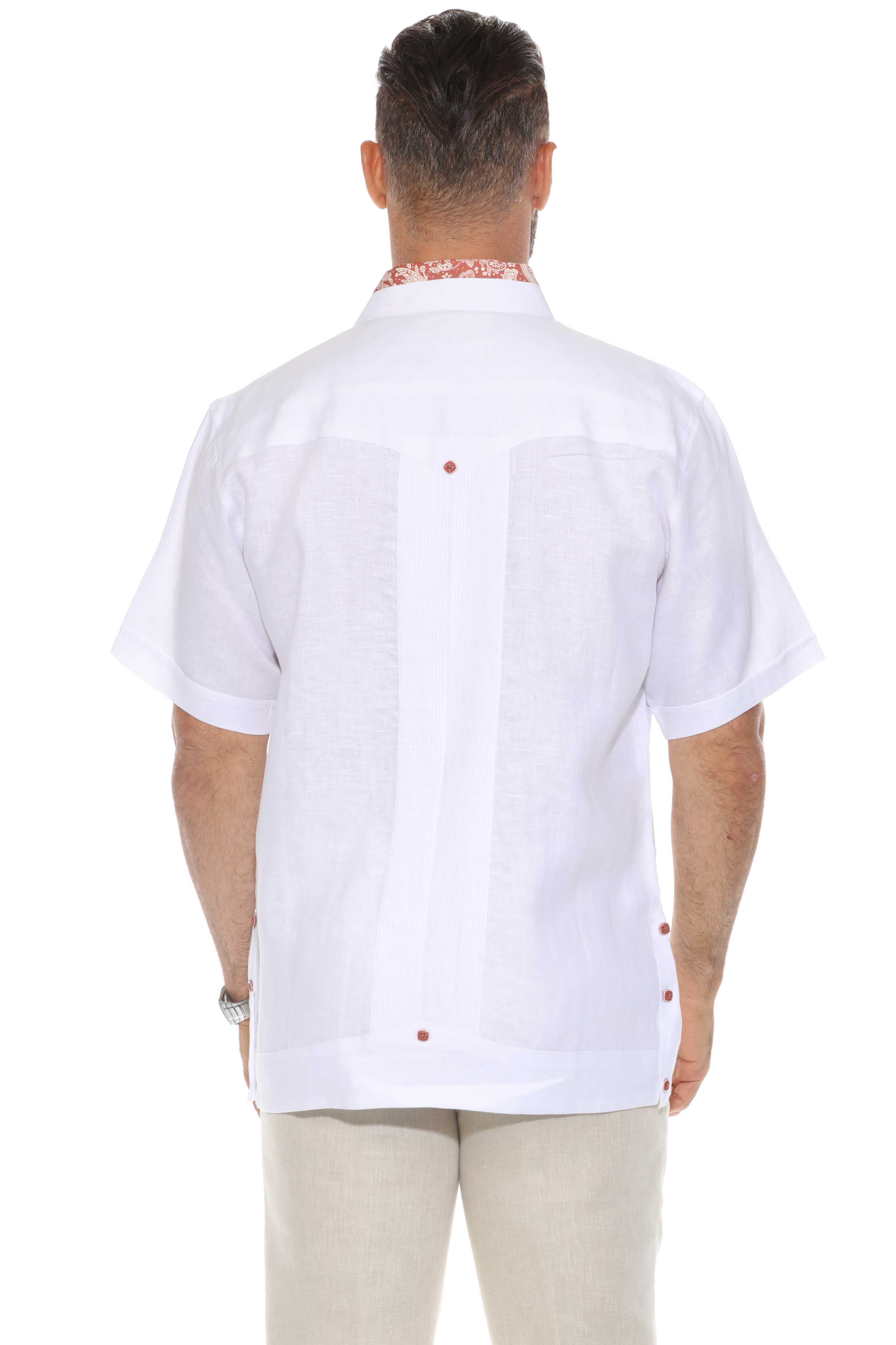 Camisa Guayabera para Hombre Manga Corta 100% Lino con Estampado Elegante