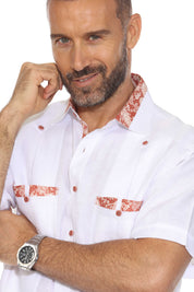 Camisa Guayabera para Hombre Manga Corta 100% Lino con Estampado Elegante