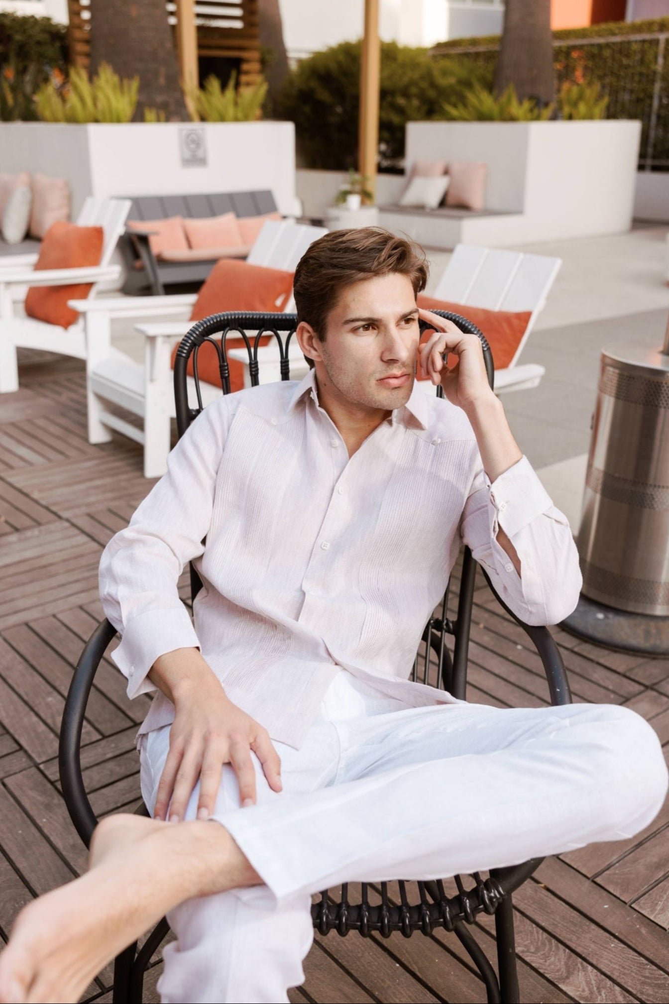 Men's 100% Linen Guayabera Long Sleeve French Cuff Shirt Large / NATURAL Men's 100% Linen Guayabera Long Sleeve French Cuff Shirt Large / NATURAL