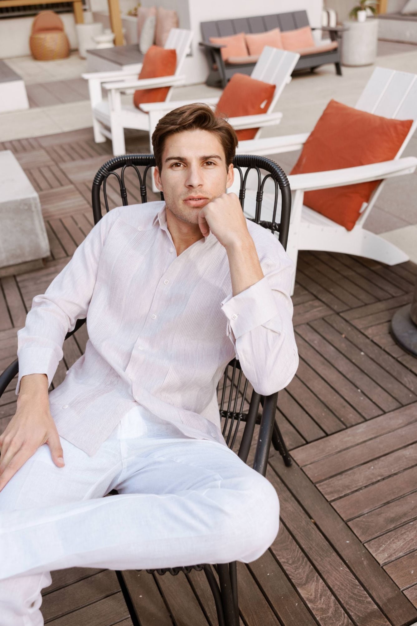 Men's 100% Linen Guayabera Long Sleeve French Cuff Shirt Large / NATURAL Men's 100% Linen Guayabera Long Sleeve French Cuff Shirt Large / NATURAL