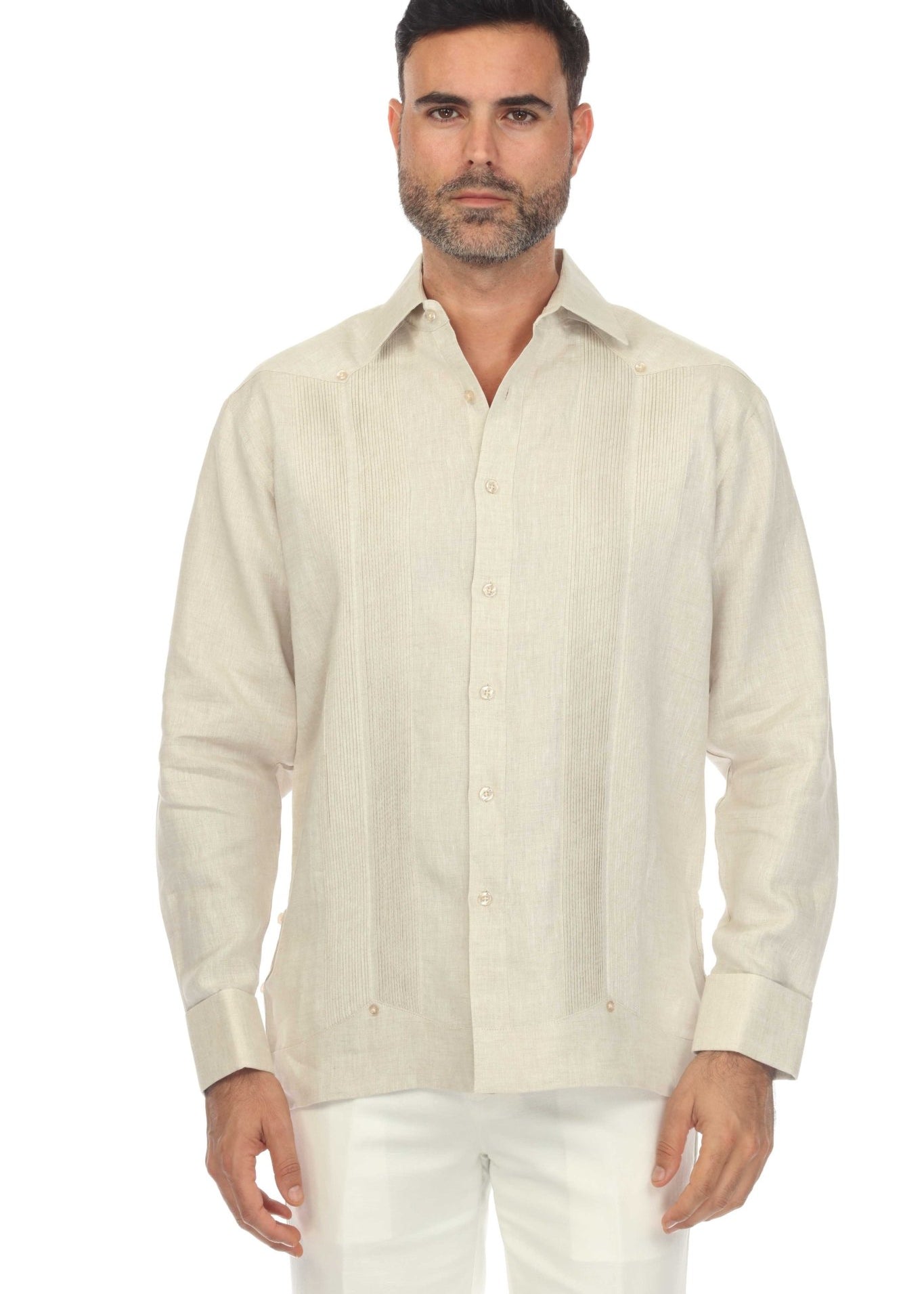 Men’s 100% Linen Wedding Shirt – Framed Pleat Guayabera with French Cuffs