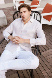 Camisa Guayabera Chacabana 100% Lino para Hombre de la Colección Mojito, Manga Larga con Puños Franceses y Detalle Plisado