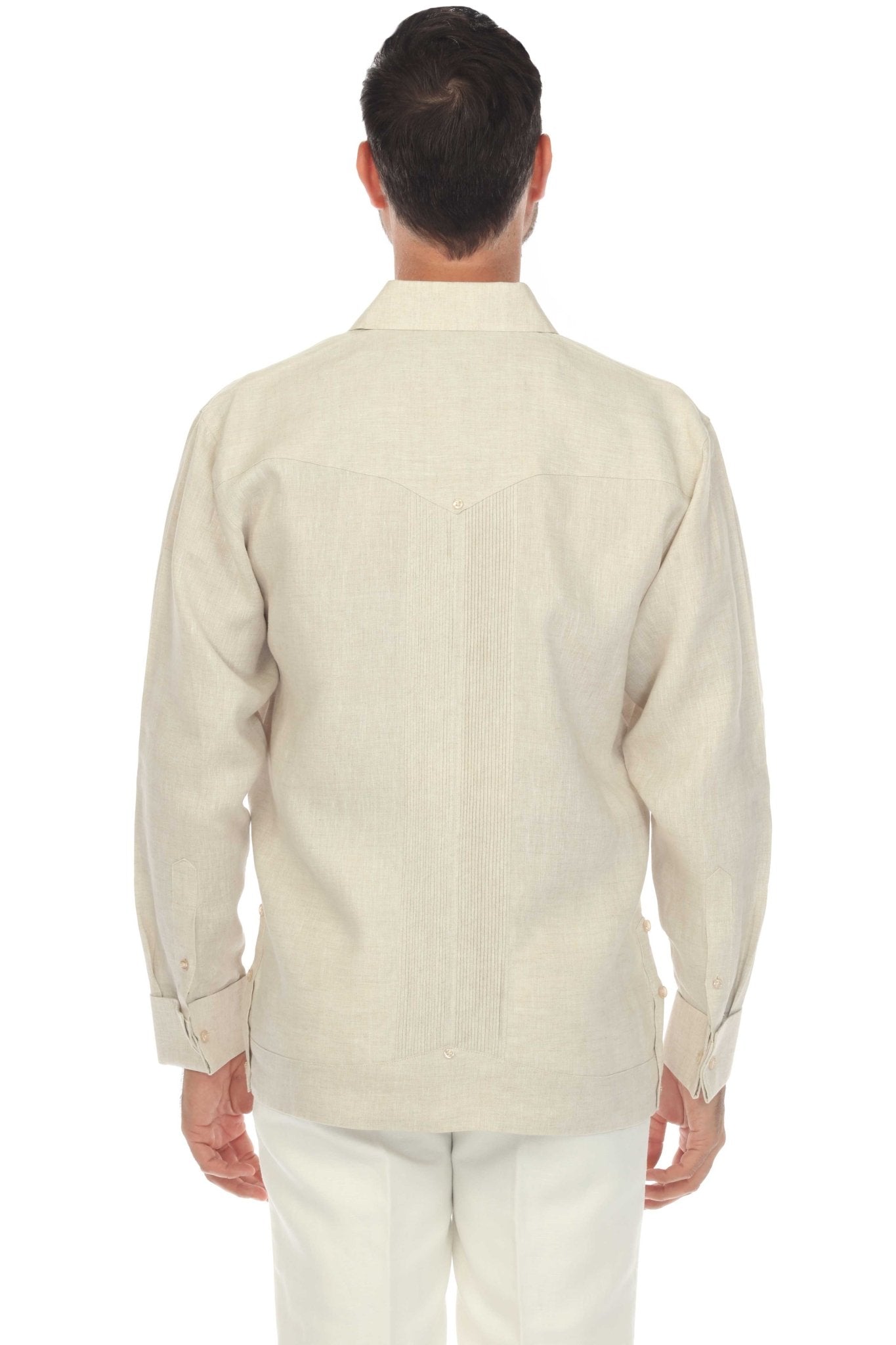 Men’s 100% Linen Wedding Shirt – Framed Pleat Guayabera with French Cuffs