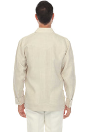 Camisa Guayabera Chacabana 100% Lino para Hombre de la Colección Mojito, Manga Larga con Puños Franceses y Detalle Plisado