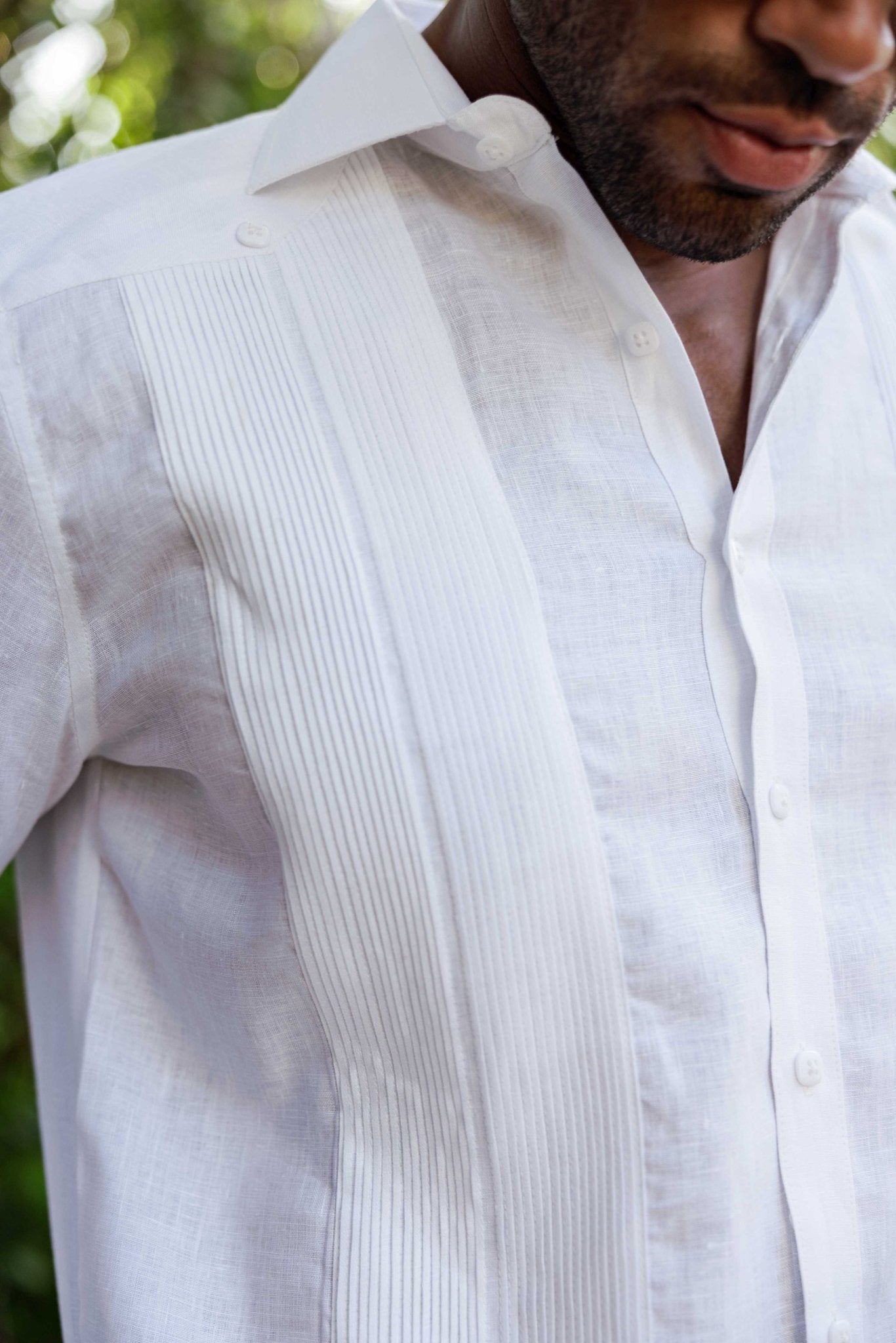 Men’s 100% Linen Wedding Shirt – Framed Pleat Guayabera with French Cuffs