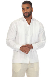 Camisa Guayabera Chacabana 100% Lino para Hombre de la Colección Mojito, Manga Larga con Puños Franceses y Detalle Plisado
