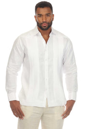Camisa Guayabera Chacabana 100% Lino para Hombre de la Colección Mojito, Manga Larga con Puños Franceses y Detalle Plisado