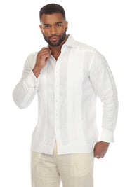 Camisa Guayabera Chacabana 100% Lino para Hombre de la Colección Mojito, Manga Larga con Puños Franceses y Detalle Plisado