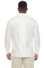 Camisa Guayabera Chacabana 100% Lino para Hombre de la Colección Mojito, Manga Larga con Puños Franceses y Detalle Plisado
