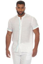 Men's Beach Mandarin Collar Button Down Two Tone Shirt Short Sleeve
