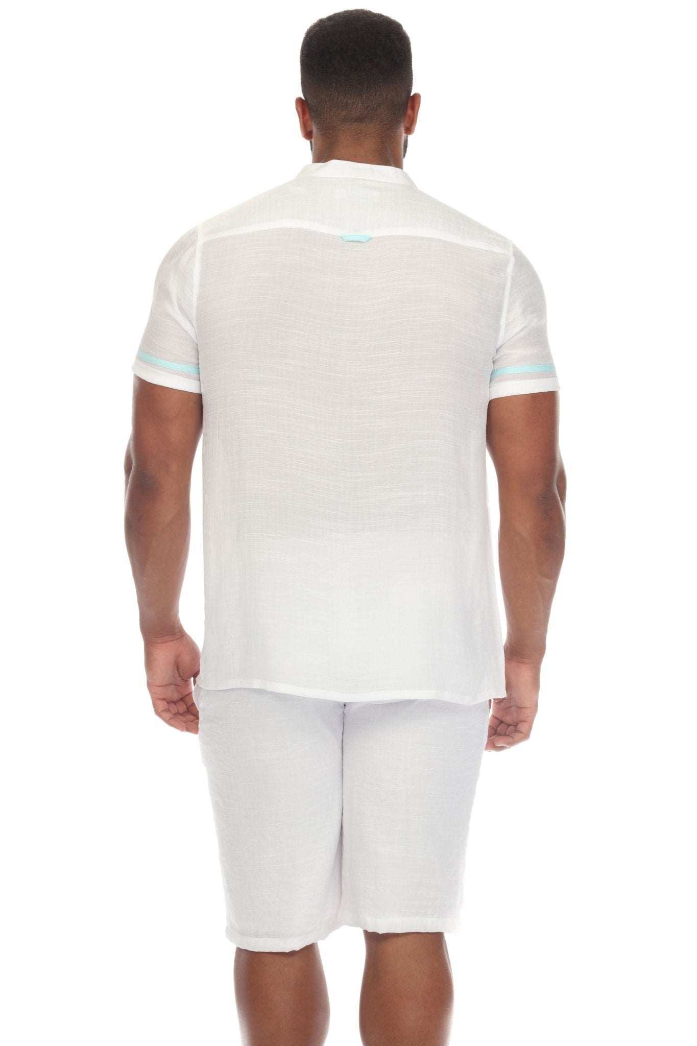 Men's Beach Mandarin Collar Button Down Two Tone Shirt Short Sleeve