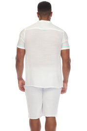 Men's Beach Mandarin Collar Button Down Two Tone Shirt Short Sleeve