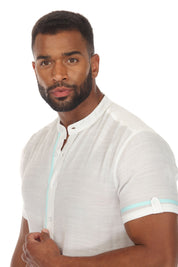 Men's Beach Mandarin Collar Button Down Two Tone Shirt Short Sleeve