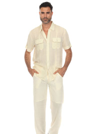 Camisa playera de manga corta con dos bolsillos y botones