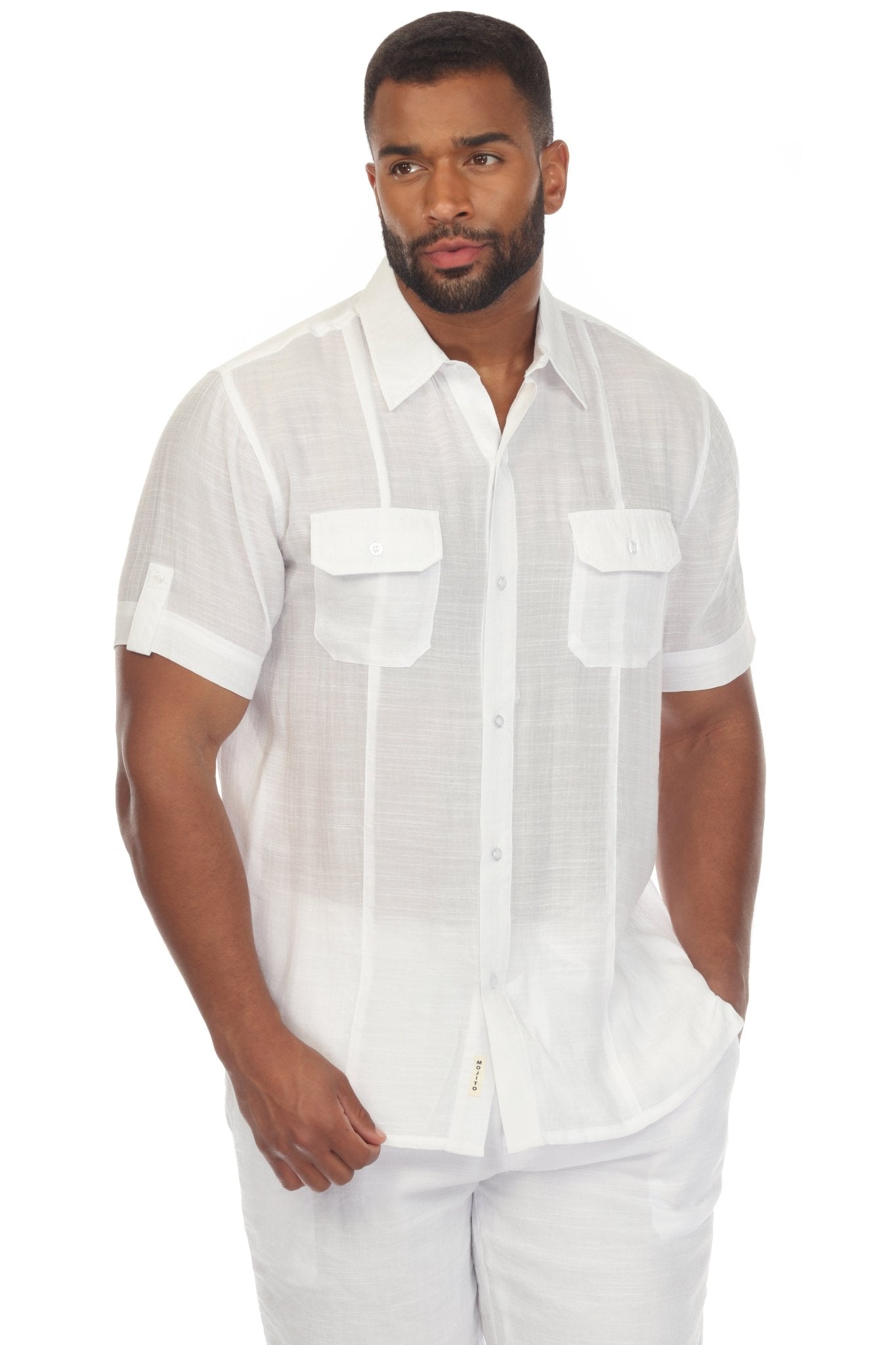 Men's Two Pocket Beach Button Down Shirt Medium / White