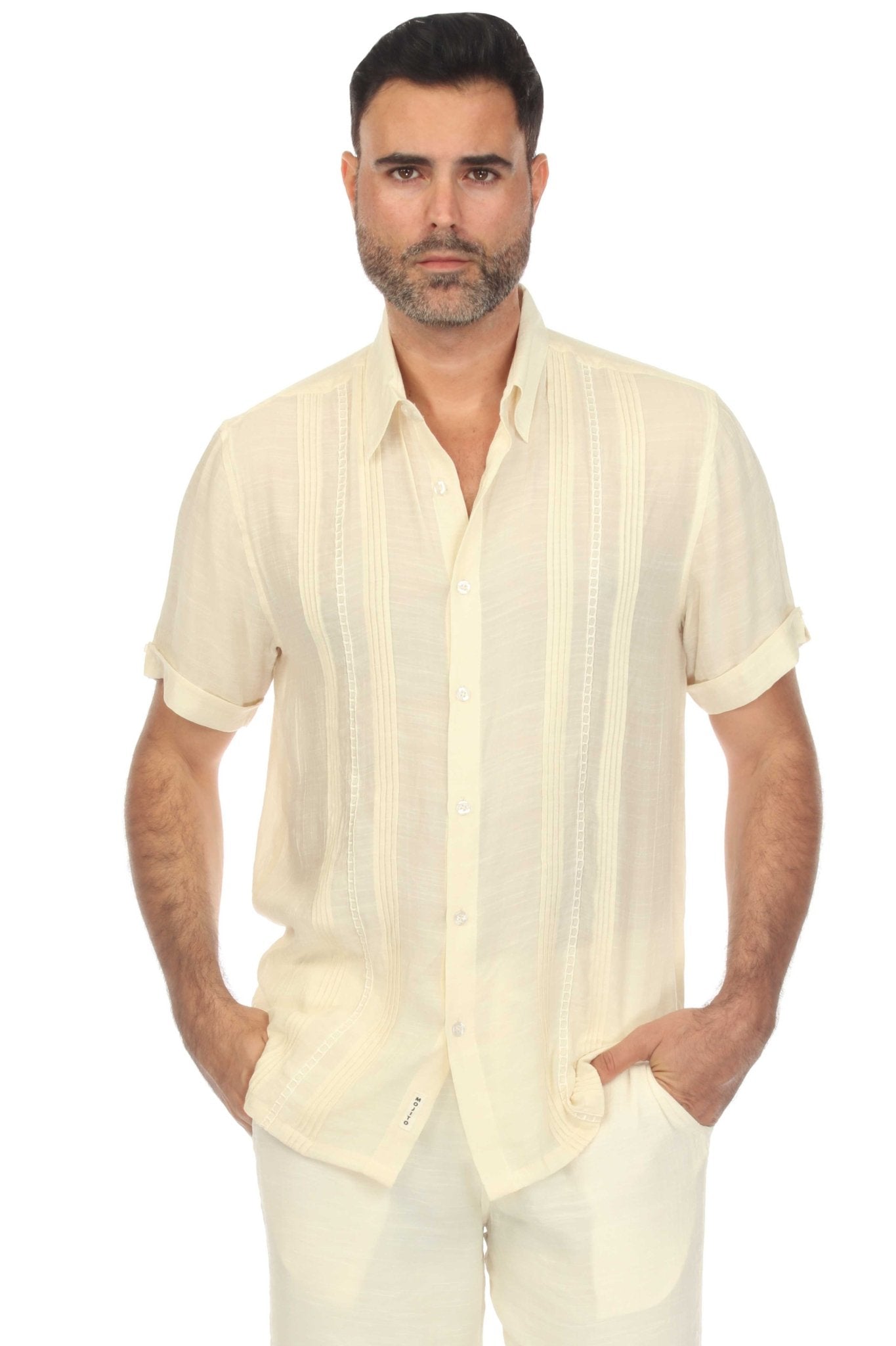 Men's Tonal Embroidered Beach Button Down Shirt Small / Natural