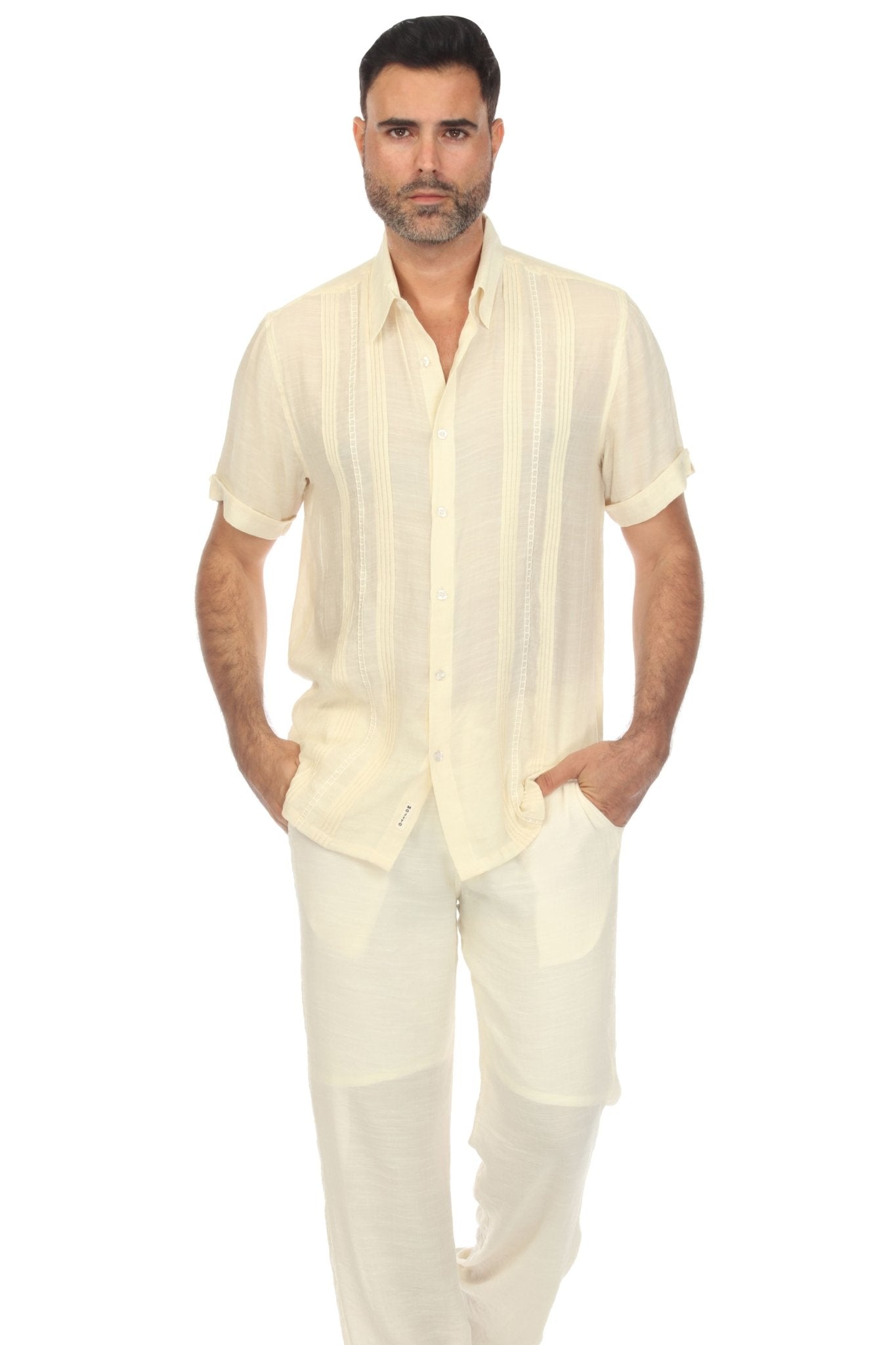 Men's Viscose Blend Beach Shirt Tonal Embroidery Short Sleeve Large / NATURAL Men's Viscose Blend Beach Shirt Tonal Embroidery Short Sleeve Large / NATURAL