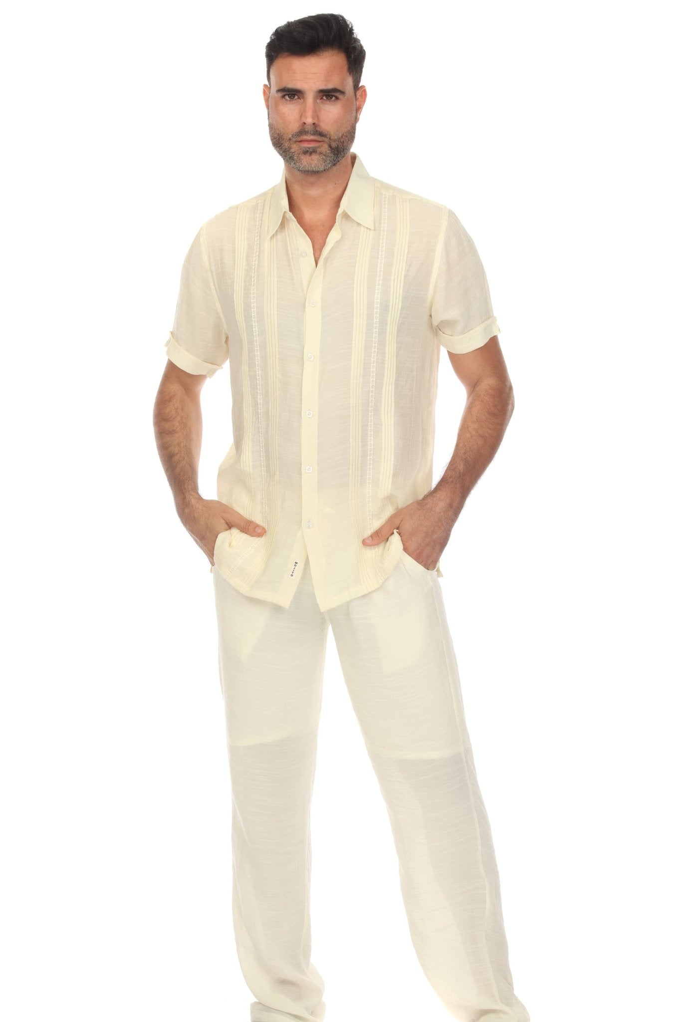 Camisa abotonada playera bordada con bordado vertical tonal