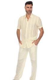 Camisa abotonada playera bordada con bordado vertical tonal