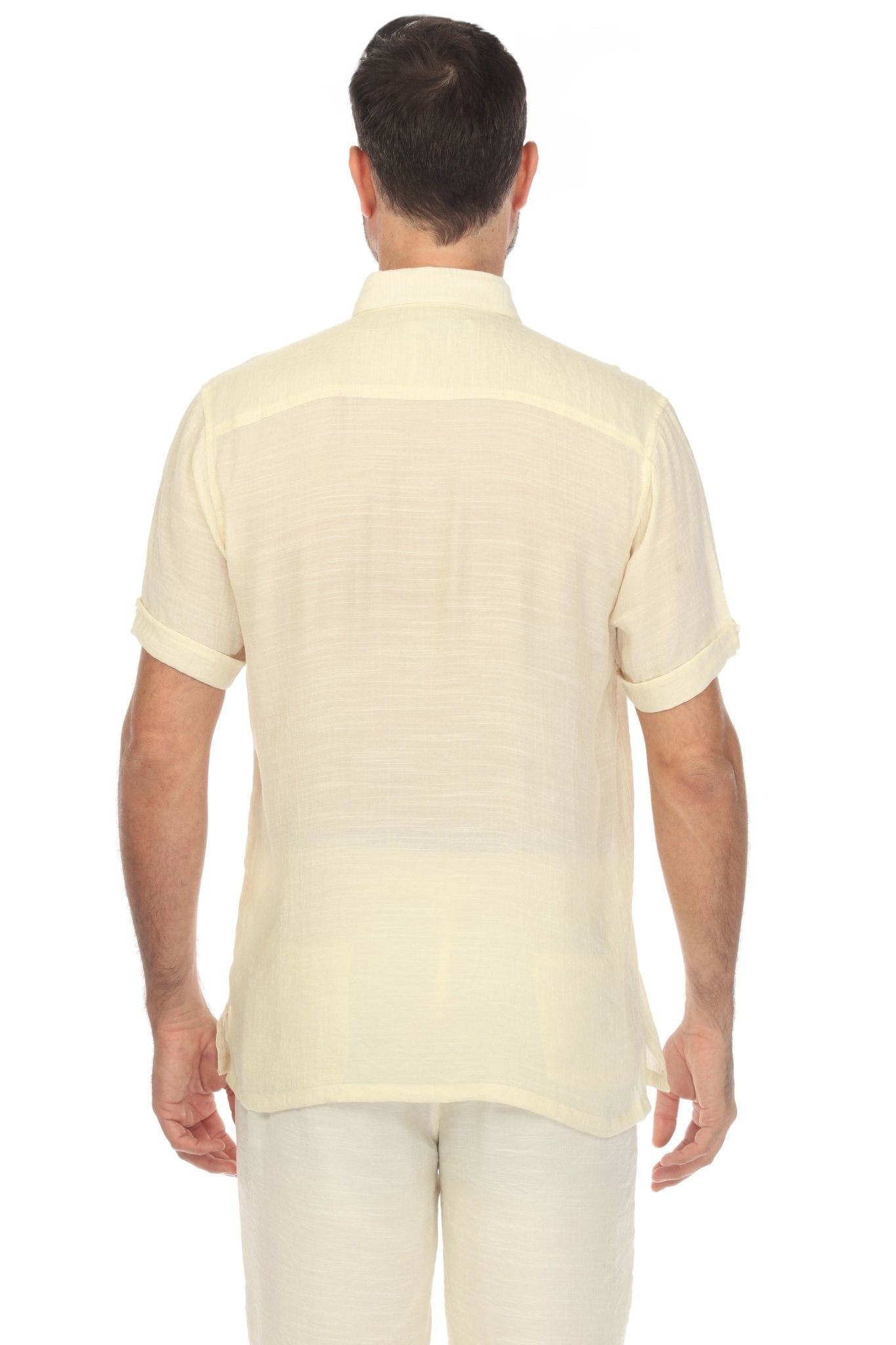 Camisa abotonada playera bordada con bordado vertical tonal