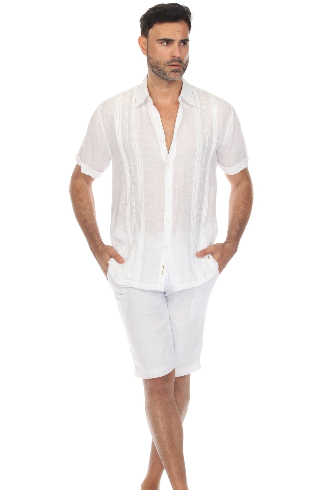 Camisa abotonada playera bordada con bordado vertical tonal