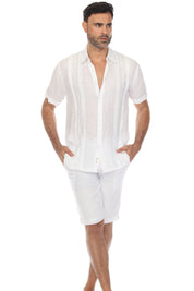 Camisa abotonada playera bordada con bordado vertical tonal