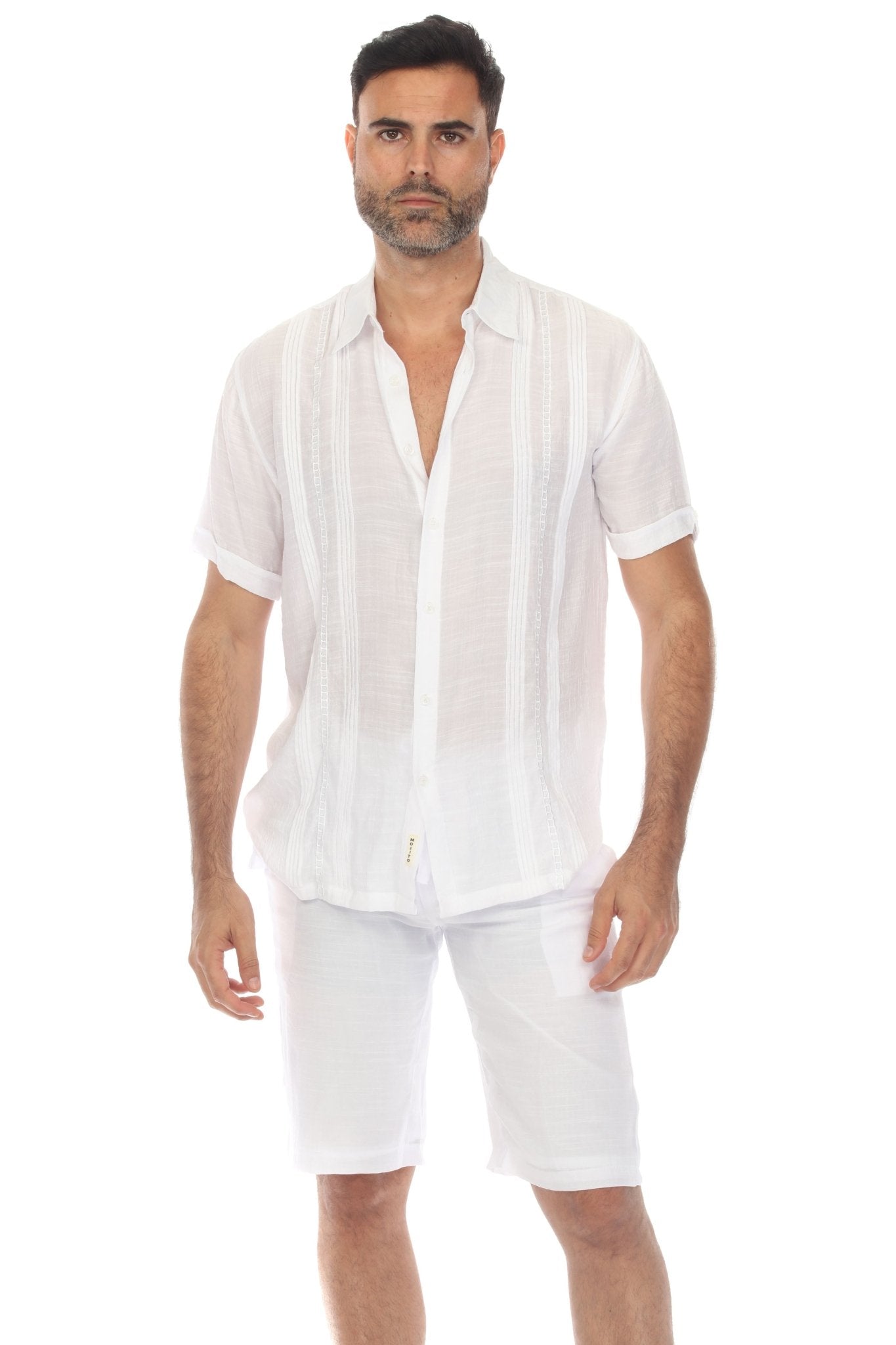 Camisa abotonada playera bordada con bordado vertical tonal