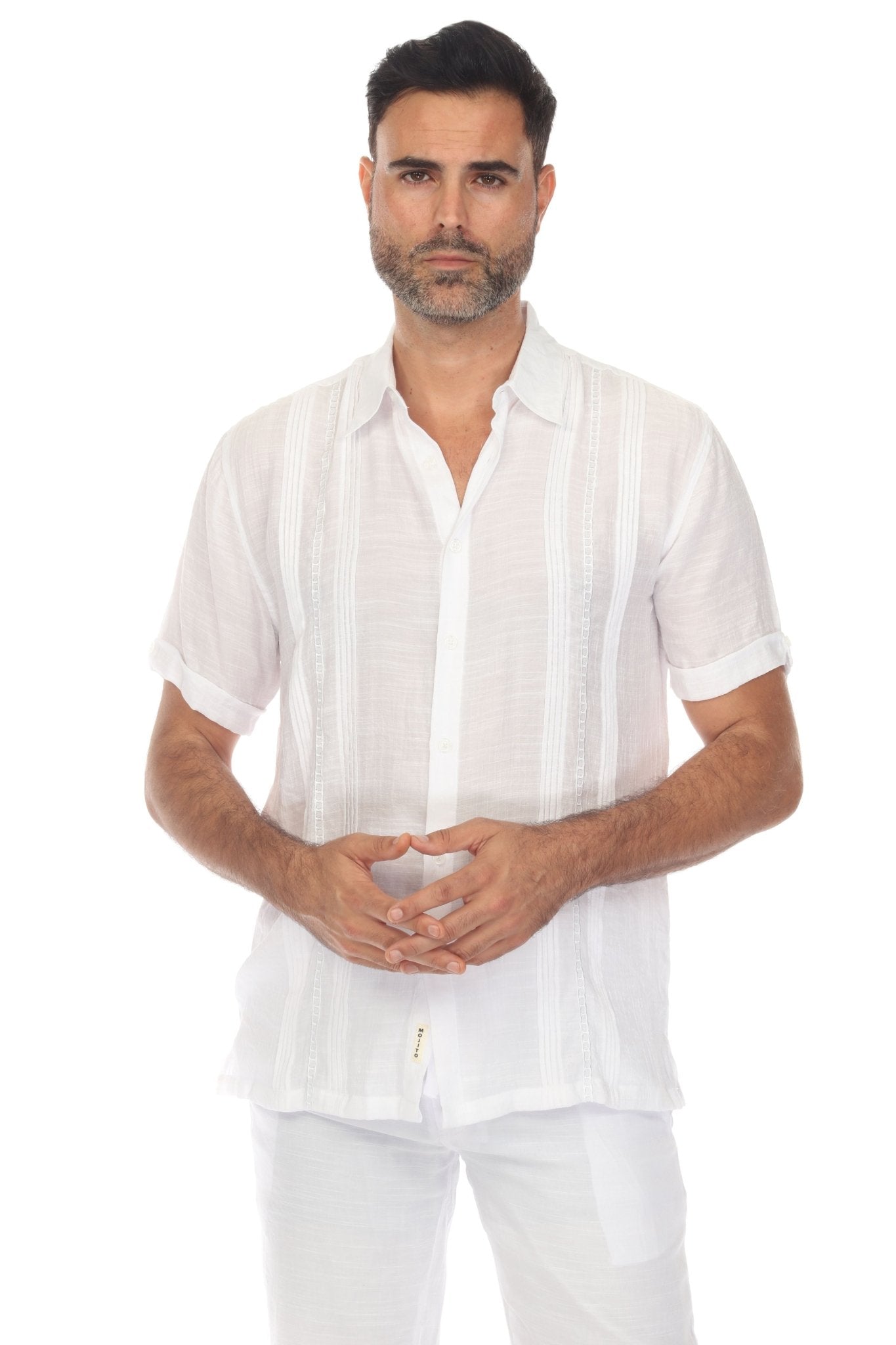 Camisa abotonada playera bordada con bordado vertical tonal