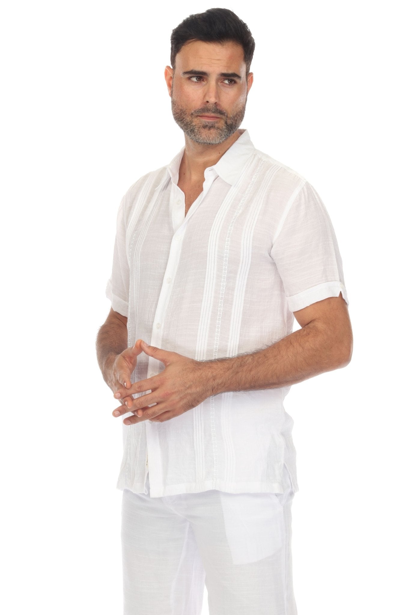 Camisa abotonada playera bordada con bordado vertical tonal
