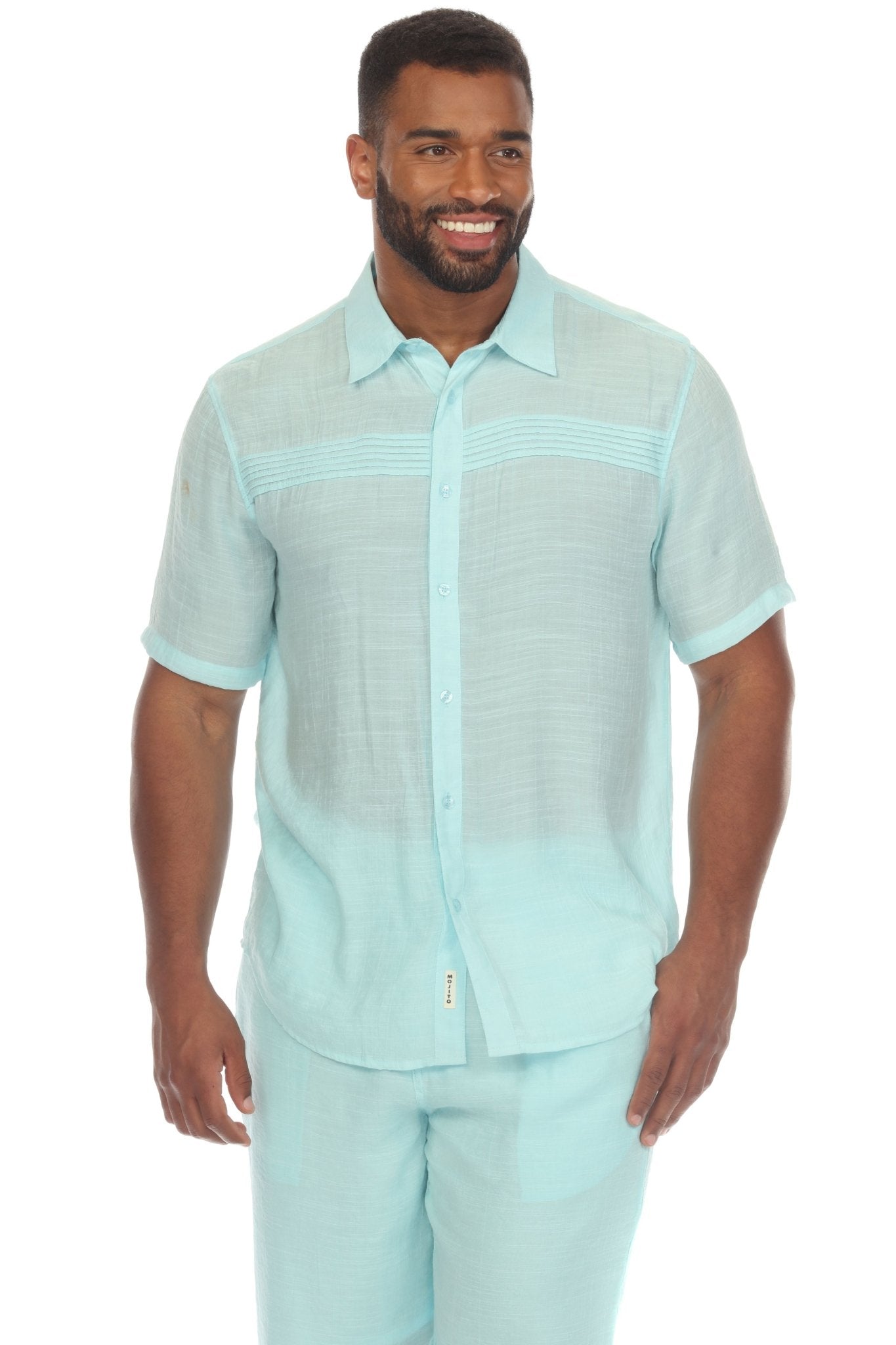 Men's Pleated Trim Beach Button Down Shirt Mojito Collection Men's Pleated Trim Beach Button Down Shirt Mojito Collection