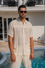 Mojito Men's Beach Button Down Shirt Short Sleeve with Pleated Trim