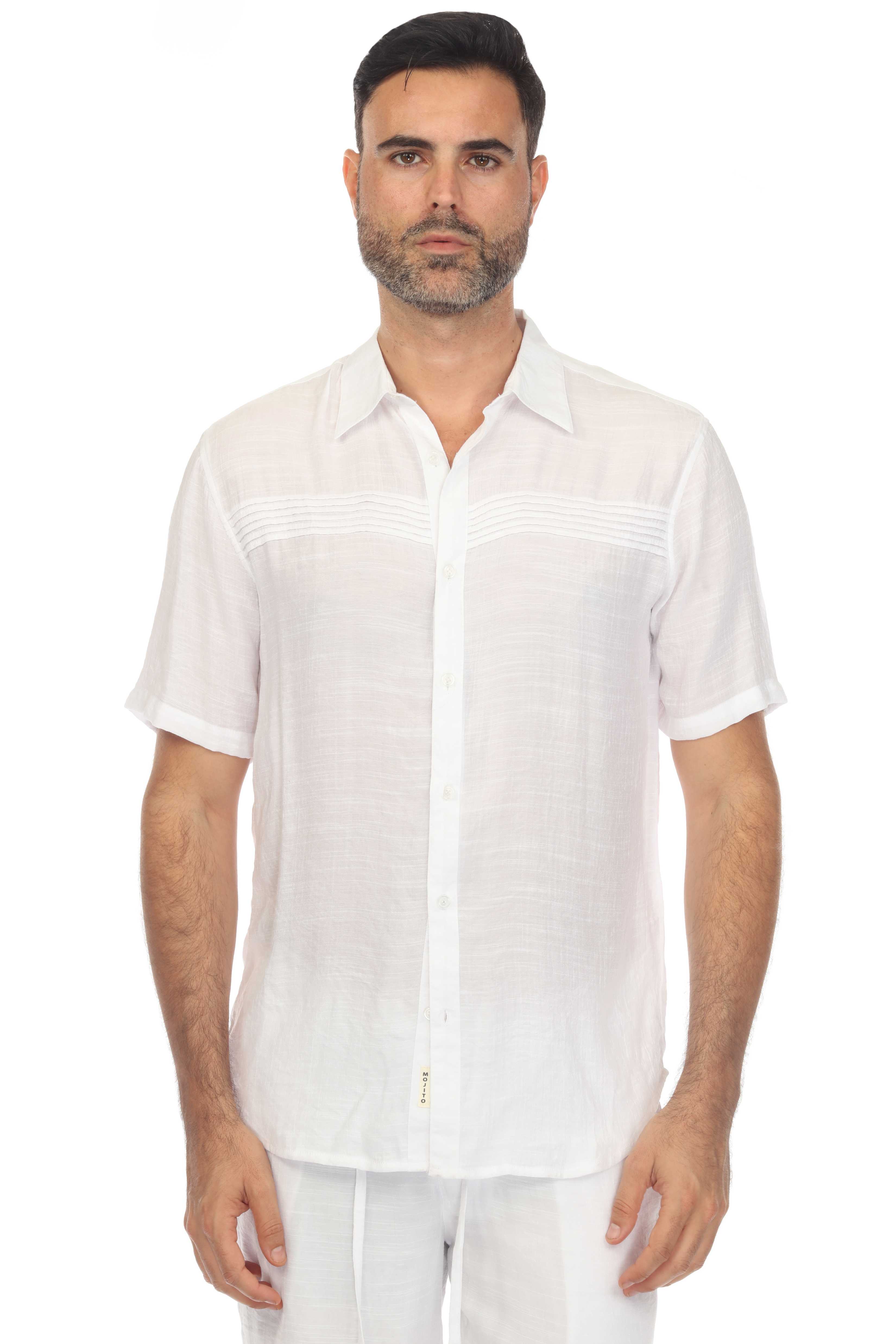 Camisa playera de manga corta con botones y ribete plisado para hombre