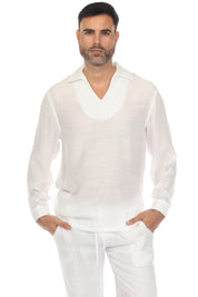 Camisa playera de cuello en V para hombre, manga larga, con detalle bordado