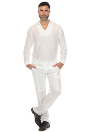 Camisa playera de cuello en V para hombre, manga larga, con detalle bordado