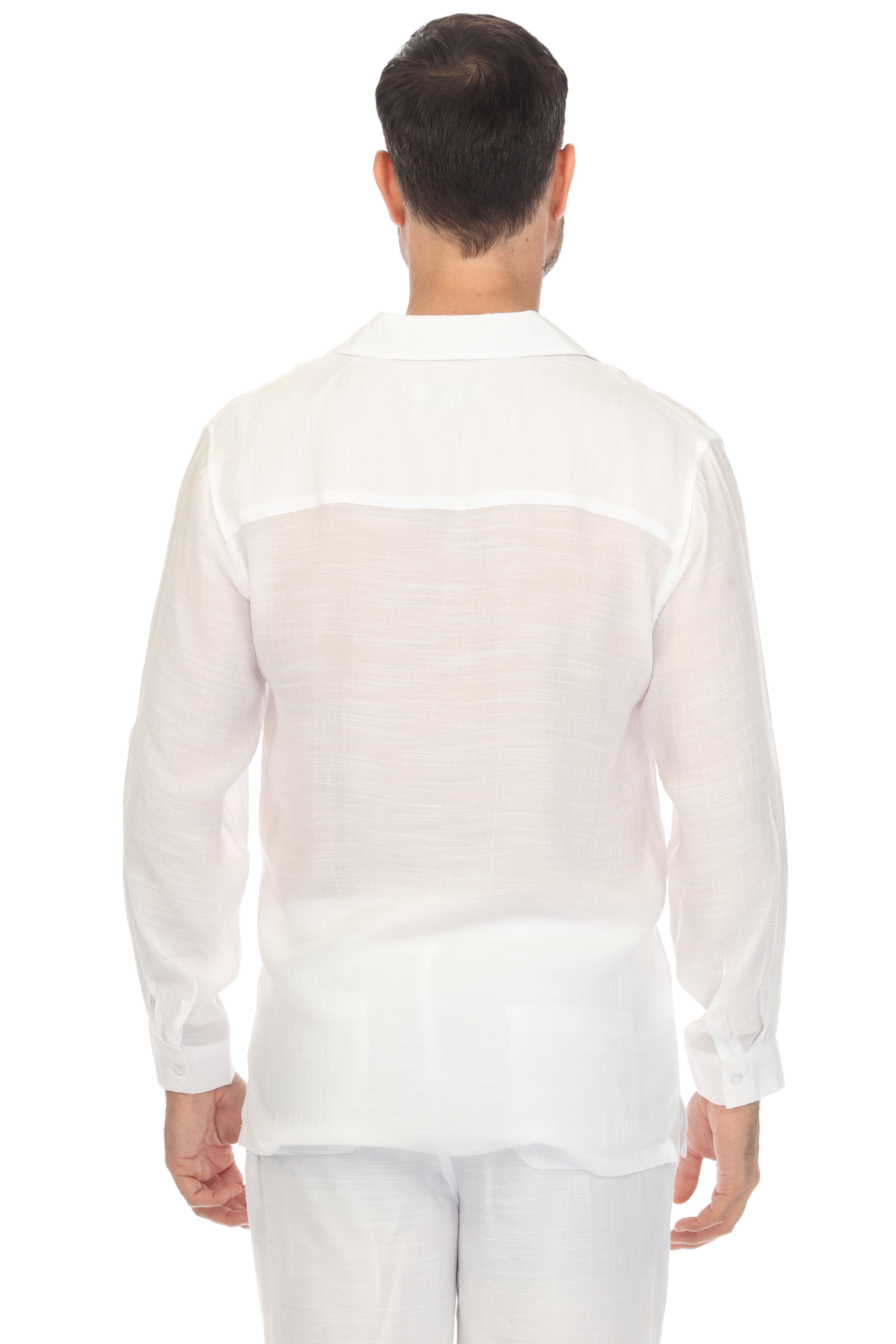 Camisa playera de cuello en V para hombre, manga larga, con detalle bordado
