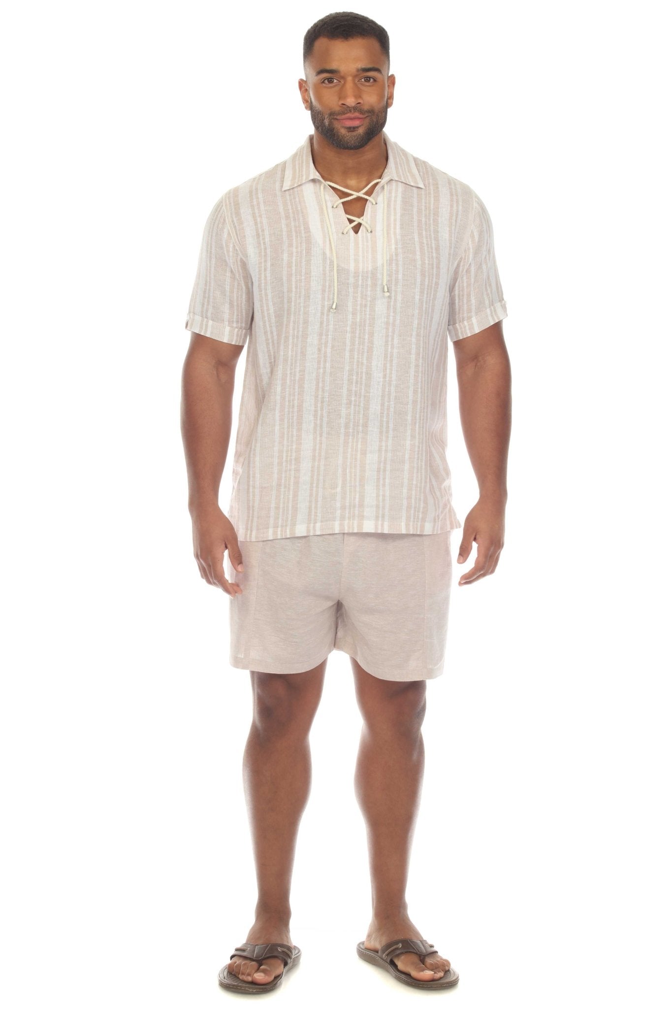 Pantalones cortos de playa informales con cordón para hombre de Mojito, mezcla de lino