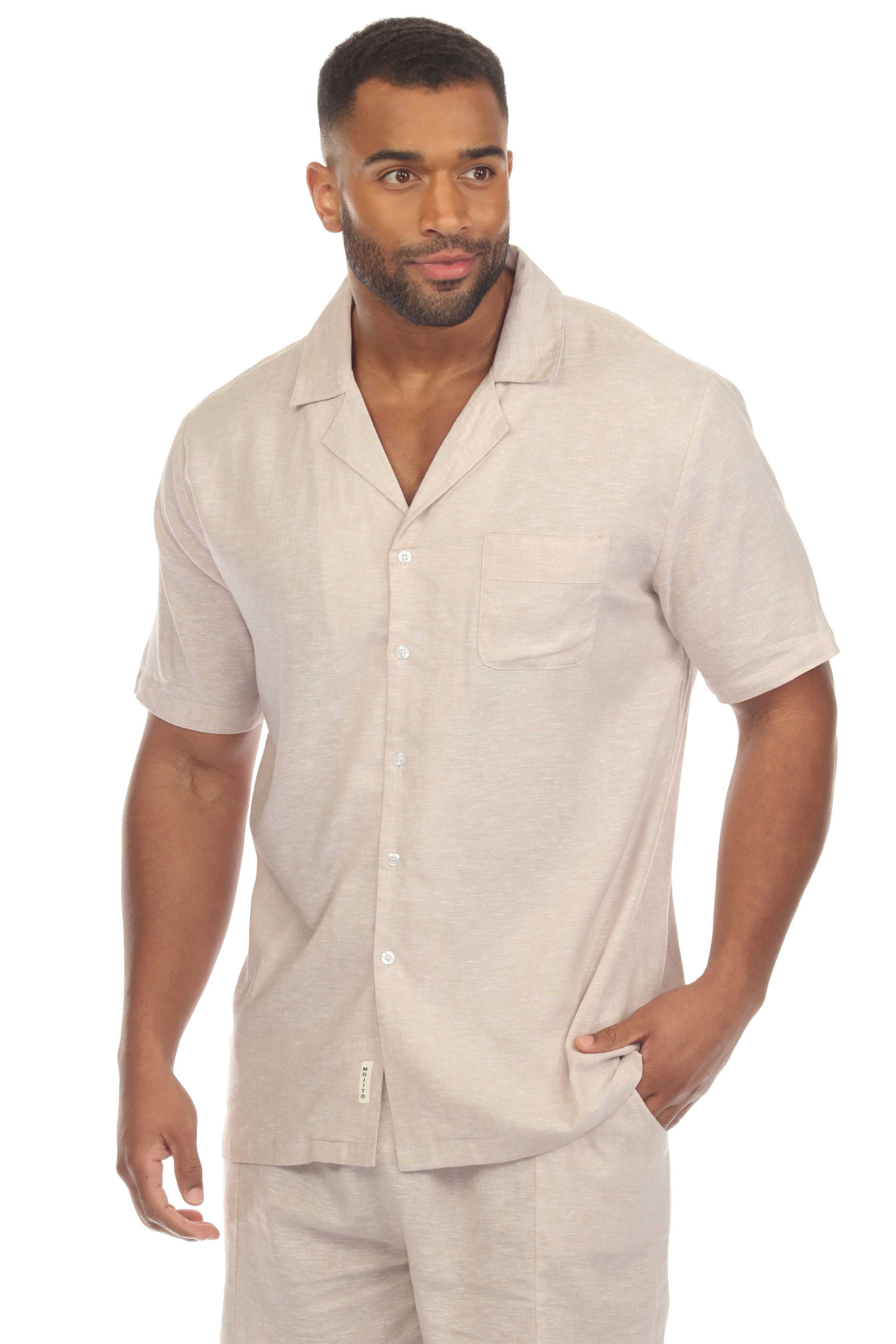 Camisa informal de lino con cuello de campamento y manga corta para hombre de Mojito, ideal para playa y resort