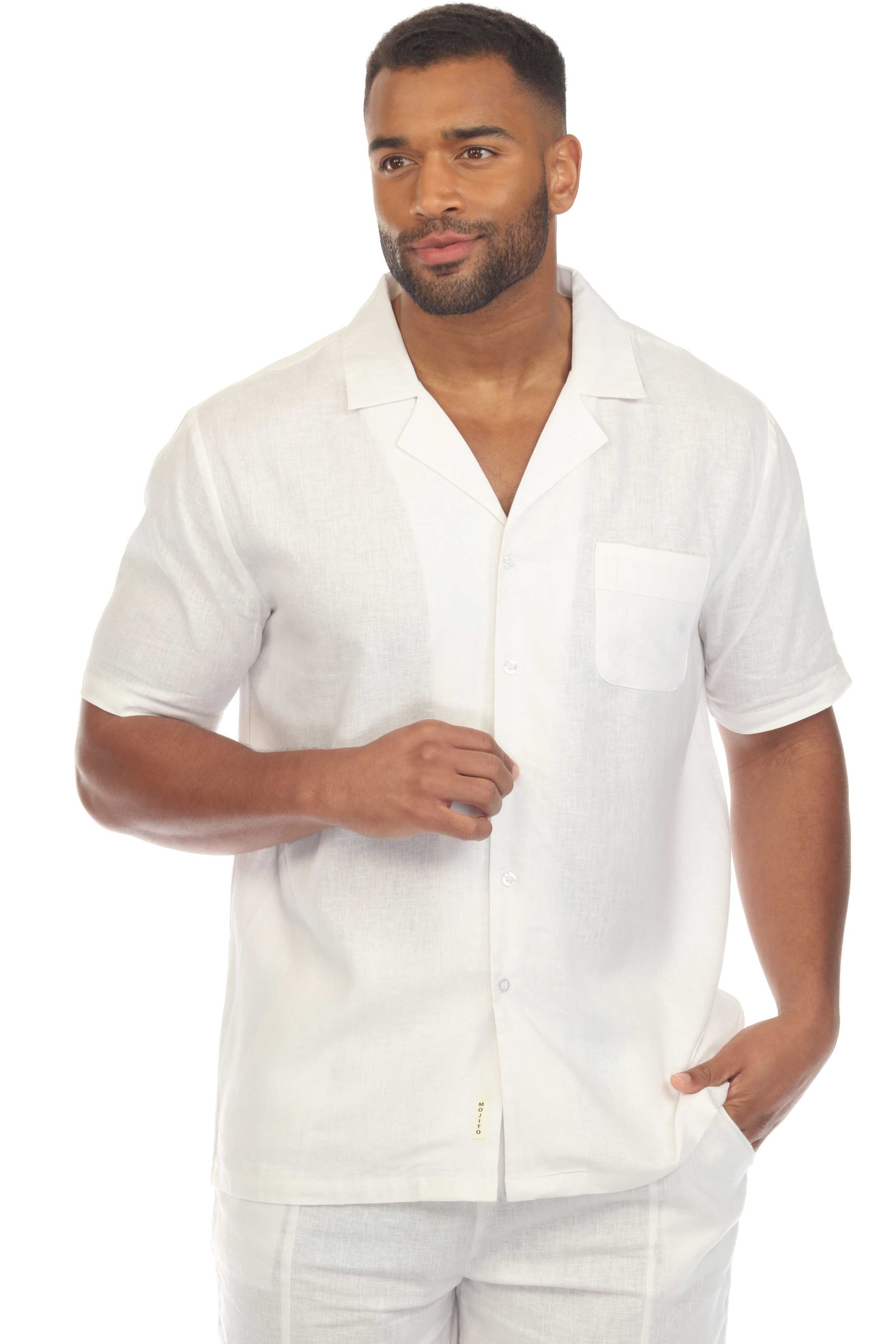 Camisa informal de lino con cuello de campamento y manga corta para hombre de Mojito, ideal para playa y resort