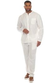 Camisa informal de lino con cuello mandarín y manga larga para hombre de Mojito, ideal para playa y resort