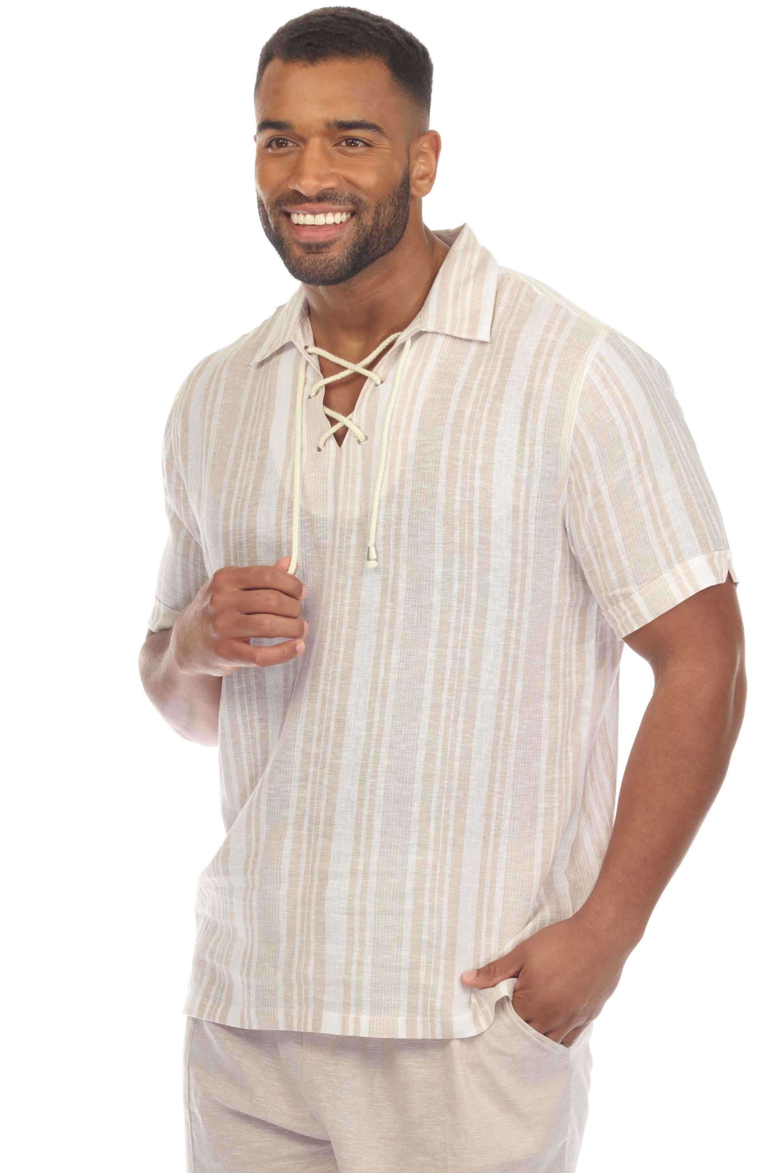 Camisa informal de playa para hombre, mezcla de lino