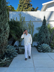 Mojito Men's Plus Size Embroidery Trimmed Guayabera Shirt Chacabana 100% Linen Long Sleeve