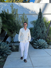 Mojito Men's Plus Size Embroidery Trimmed Guayabera Shirt Chacabana 100% Linen Long Sleeve